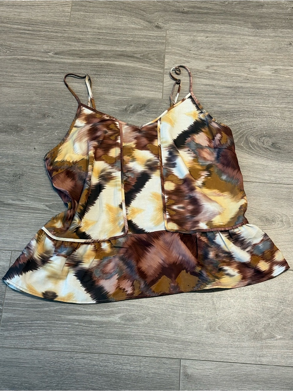 Abstract Brown & Cream Peplum Cami Top